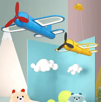 

Modern Led Chandeliers Light Airplane Blue Yellow Lights for Children Room Kids Baby Boys Lighting Home Chandelier Lamp Iron AC