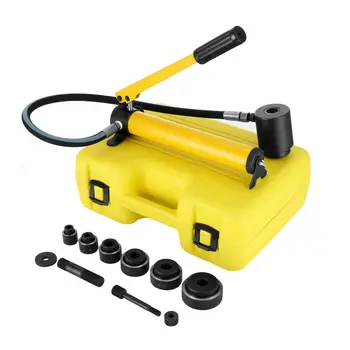 

Hydraulic Knockout Punch Hand Pump 6 Dies Hole Tool Driver Kit w/ Case 10Ton 2"
