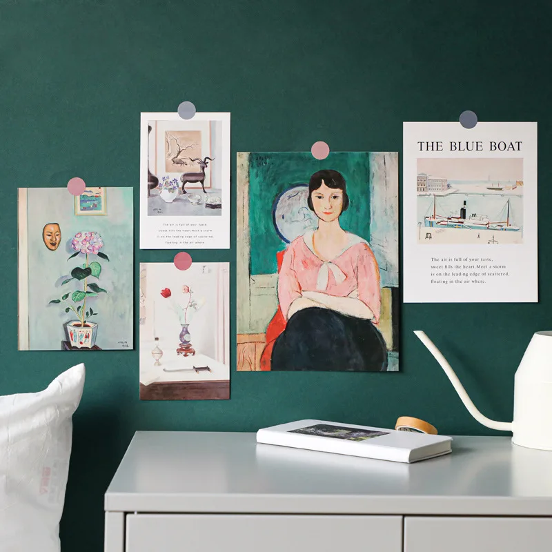 Ins 북유럽 레트로 유화 장식 카드 5 장, 간단한 스타일 엽서 사진 소품 Diy 벽 스티커 인사말 카드 