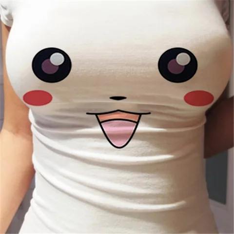 1PCS 3D Kawaii Face Big Eye Fashion Anime TShirts Casual Shirt Short Sleeve Summer Cartoon Tshirt Unisex New Birthday Gifts | Женская