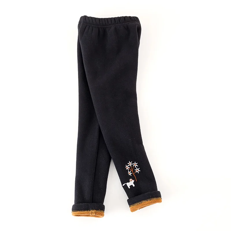 Детские Леггинсы зимние леггинсы для девочек плотные штаны с вышивкой для девочек от 3 до 10 лет, леггинсы для маленьких девочек зимняя детская одежда - Цвет: Черный
