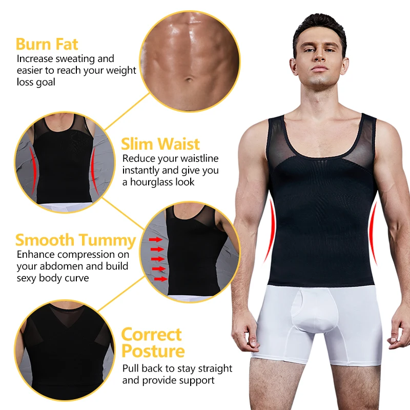 Mens Slimming Body Shaper Vest Chest Compression Shirt Abs Abdomen Slim Tank Top Undershirt Men Bodysuit Slimming Corset