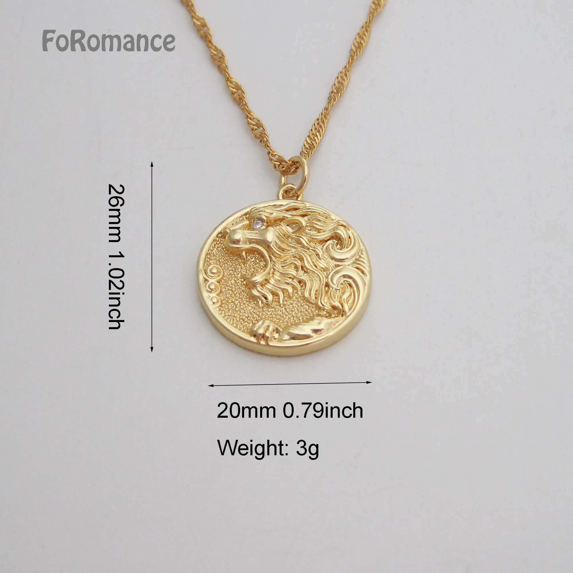 Fashion Round Charm Yellow Gold Plated Lion Head Pendant 20mm Diameter 45CM Water Wave Chain Great Gifts Trendy Necklace #0660 | Украшения