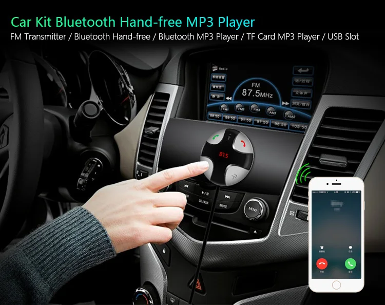 Handsfree прикуриватель Bluetooth беспроводной автомобильный комплект ЖК-дисплей fm-передатчик A2DP Автомобильный MP3-плеер Поддержка SD TF воспроизведение музыки