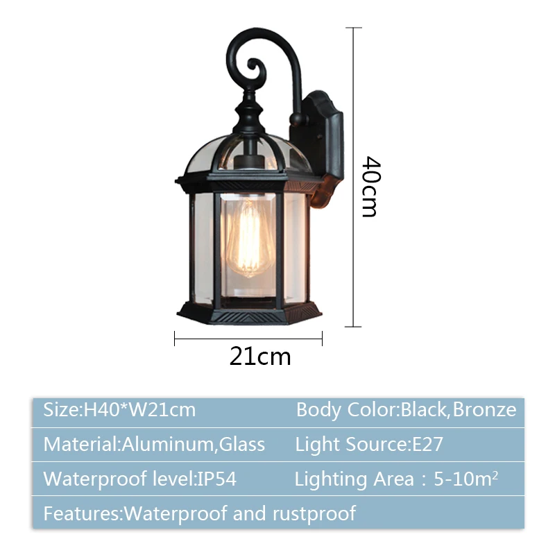 Outdoor Vintage Wall Lamp E27 Bulb Sconce Light Fixtures Retro LED Wall Lamp Porch House Home Yard Garden Lighting Black Bronze 6