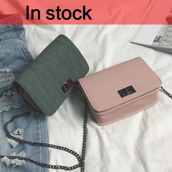 

2020 Spring Summer Women Shoulder Square Sling Bag Linen Finish Turnlock Packet Korean Fashion Handbags Shoulder Crossbody Bag