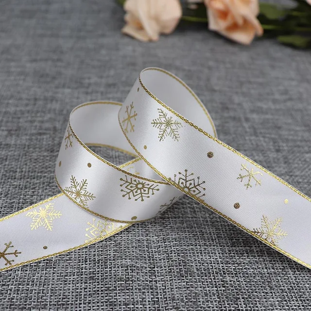 5 Yards 25mm Bronzing Christmas Ribbon Printed Polyester Ribbon For Christmas Decoration Gift Wrapping DIY Sewing Fabric F3