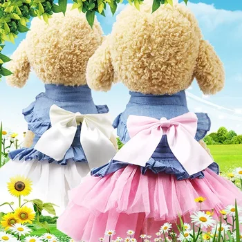 

Elegant Dog Clothes Dress Small Pet Clothing Cowboy Dogs Outfits Korean Style Skirt Fashion Spring Summer Pink Ropa Para Perro