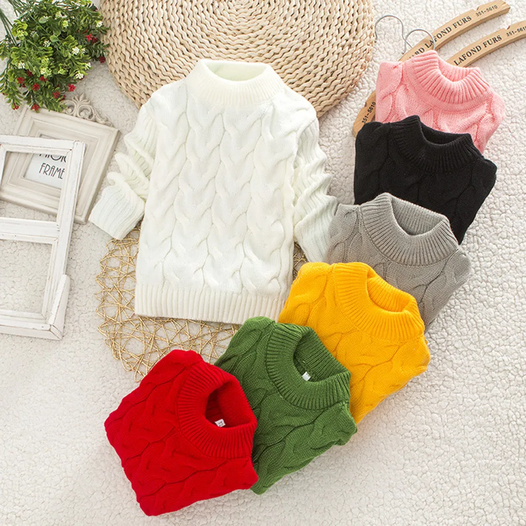 Осенне зимний хлопковый свитер для маленьких девочек верхняя одежда однотонный