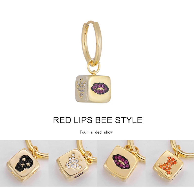 

2019 New Popular Creative Dice Earrings Square Pendant Gold Tone Advanced Sense Buckle Hoop Earrings For Women