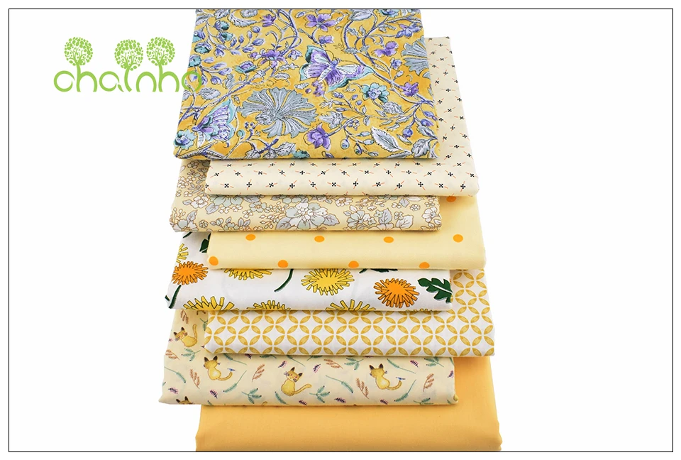 Chainho,Yellow Floral Series,Printed Twill Cotton Fabric,Patchwork Cloth For DIY Sewing Quilting Baby&Child's Material,100x160cm