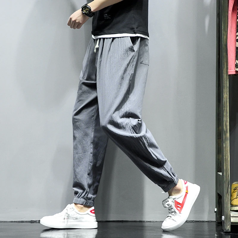 gray Спортивные брюки мужские модные однотонные повседневные хлопковые брюки на шнурке мужские уличные свободные спортивные штаны в стиле хип-хоп - Цвет: gray