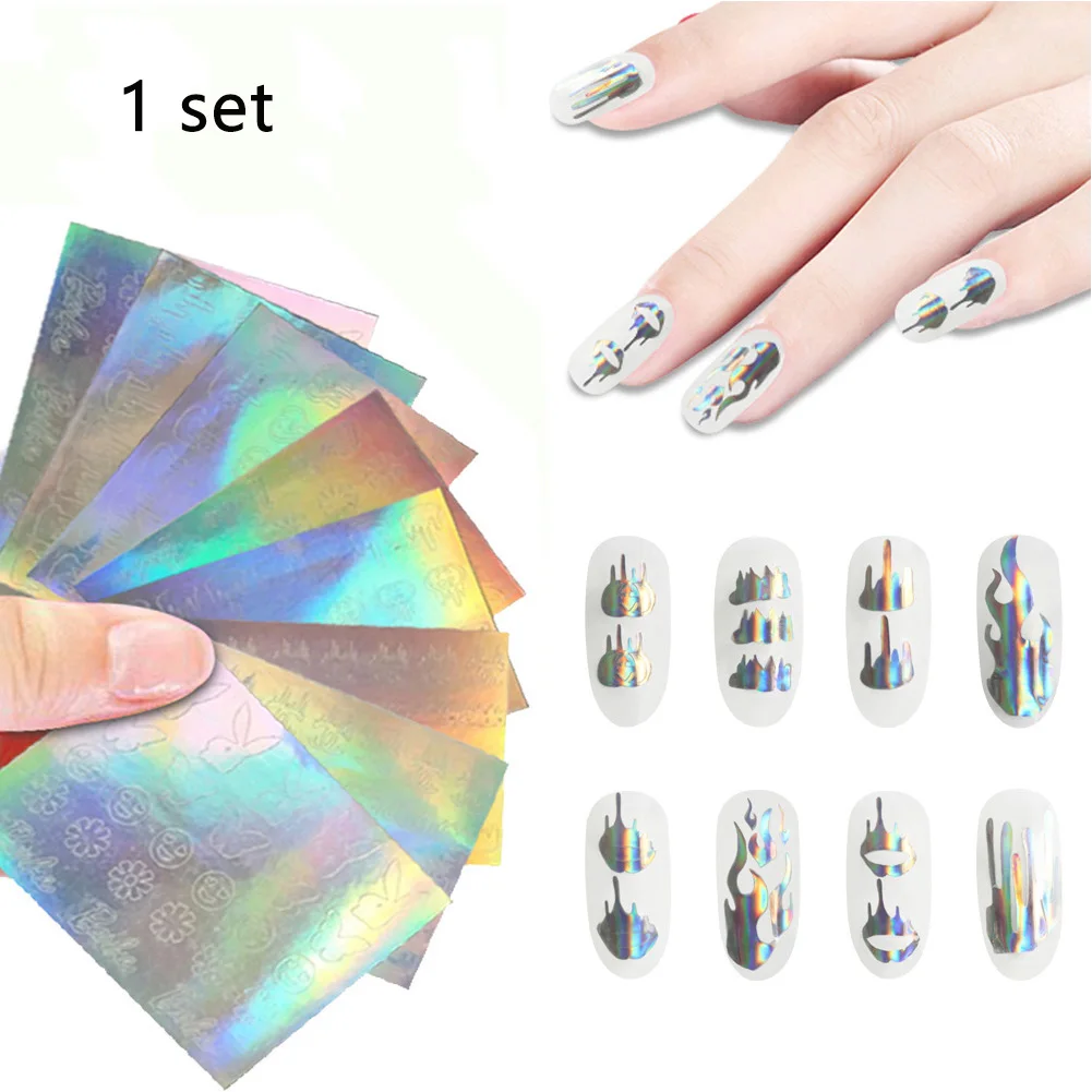 

Colorful Glitter Manicure Tools Gift Home Adhesive Fire Flame Girls Accessories Nail Art Stickers Holographic Professional DIY