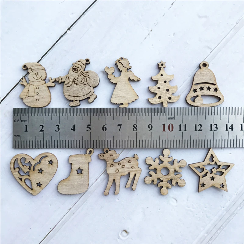 50/100 шт. DIY Плетеный абажур из натурального дерева чип Рождественская елка висячие украшения кулон подарки для детей Снеговик Форма Рождество украшения для дома