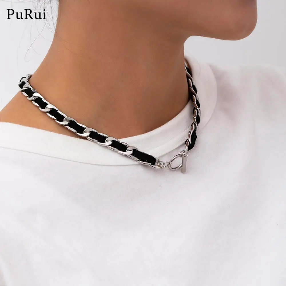 

Punk Style Stainless Steel Choker Necklace 2020 Korean flannel Necklaces for Men Women Cross Chain Neck Jewelry Collier Femme