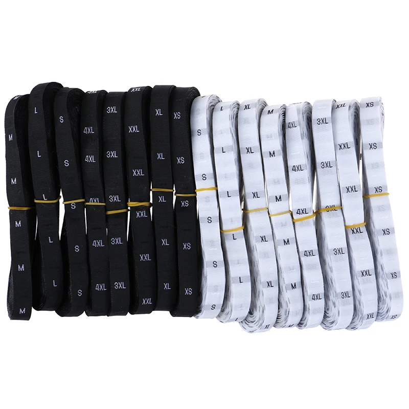 1 Roll(about 500PCs) Size Labels Garment Clothing Woven Tags XS-4XL White Black 30mmx 12mm