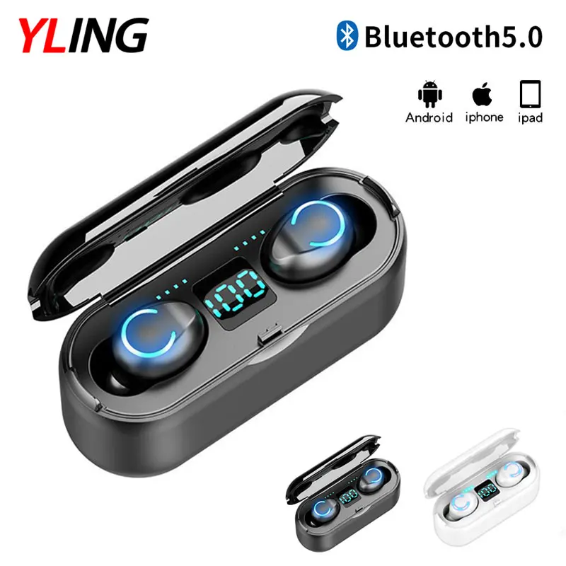 

TWS Mini F9 Wireless Bluetooth 5.0 Headphones 9D Hi-Fi Stereo Sports Waterproof In-Ear Headphones with Microphone