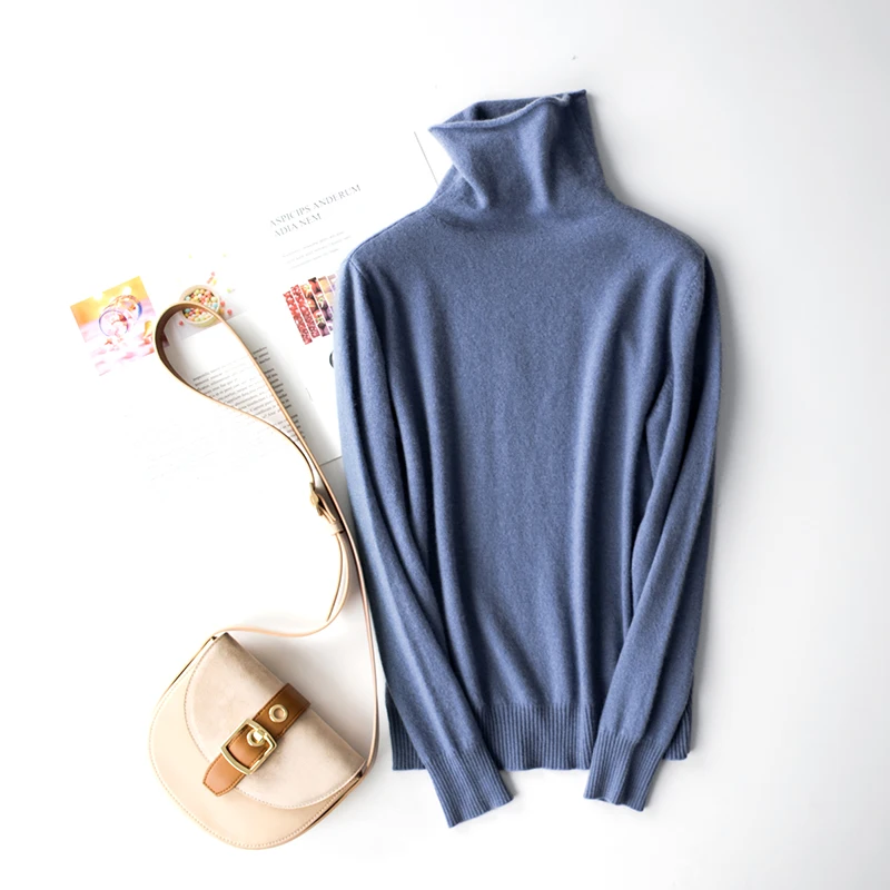 Solid color high collar cashmere sweater female short section long sleeve pullover sweater bottoming 19 autumn and winter new - Цвет: fabxing blue