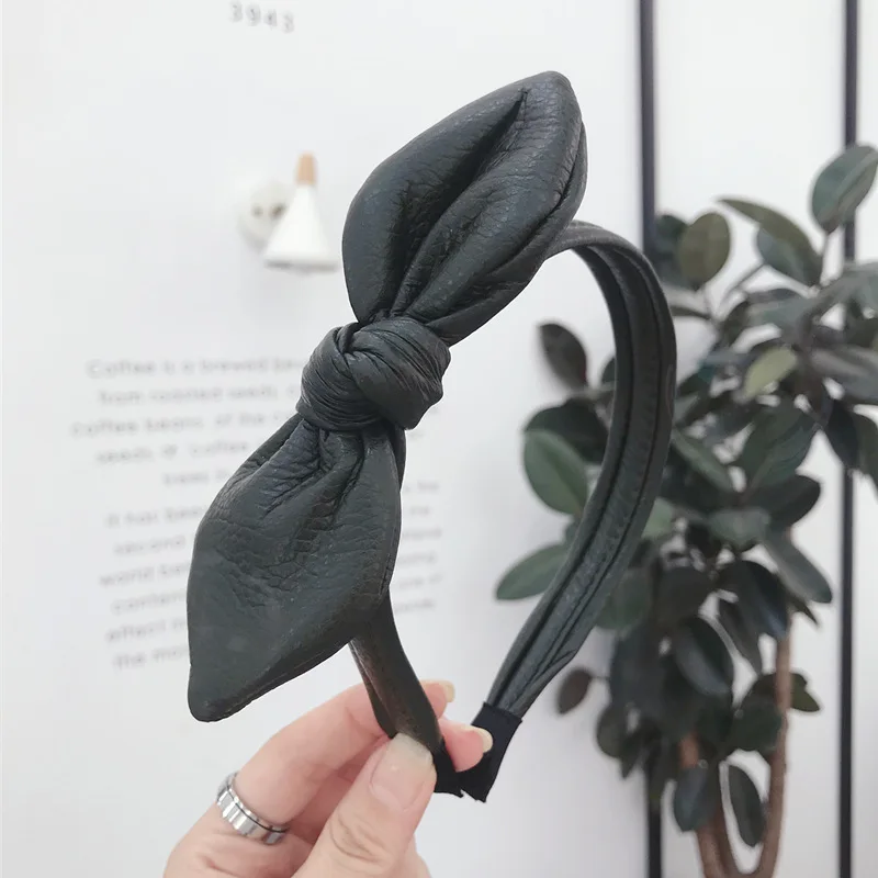 Fashion Hairbands For Womens PU Imitation Leather Rabbit Ears Bowknot Hair Accessories Female Turban Head Band Lady Headwear