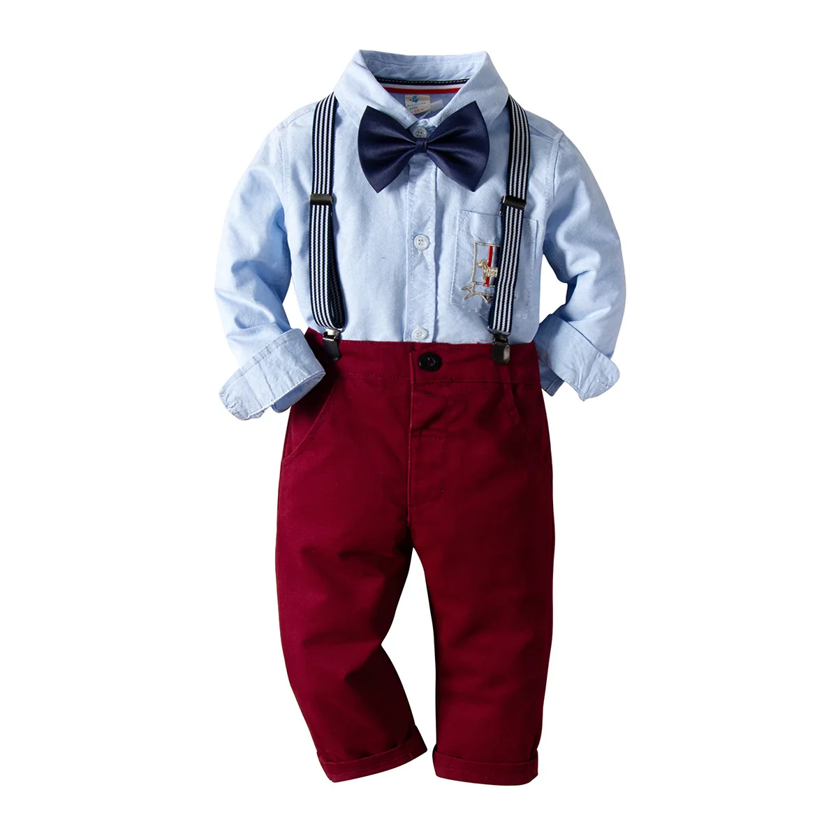 Детская официальная рубашка с длинными рукавами+ штаны с подтяжками+ галстук-бабочка, комплект одежды для маленьких мальчиков 1 год День рождения платье для девочек, костюм для детей, изготовленные на заказ - Цвет: T22