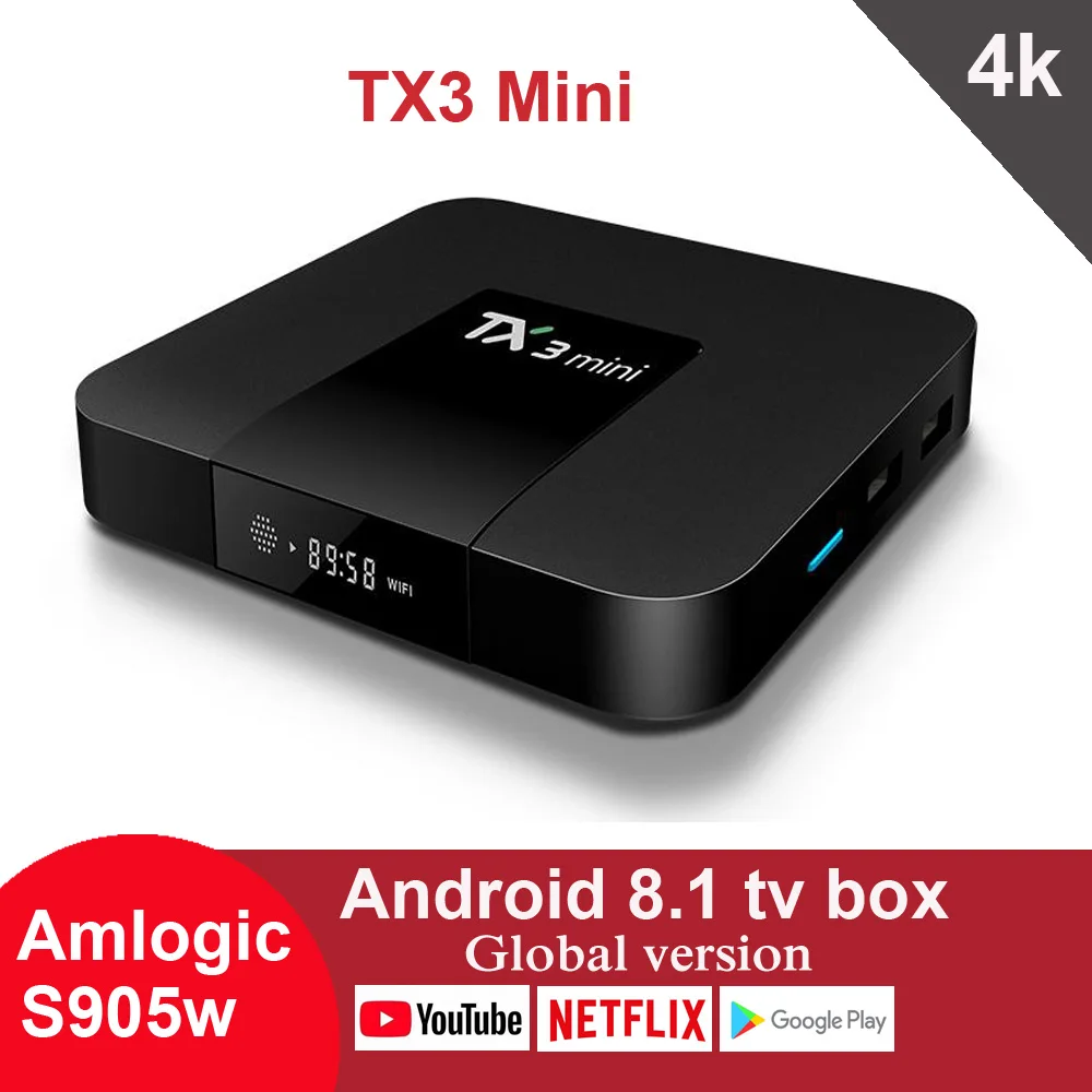 

TX3 Mini Android 8.1 TV Box Amlogic S905W Quad Core 2G RAM 16GB ROM Netflix Youtube 4K Google Play IPTV Media Player