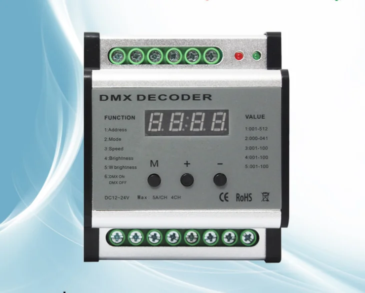 DMX701 DMX Rail 4 Декодер каналов DMX512 4-канальный светодиодный контроллер диммер выход 5A/CH Макс 480 Вт Выходная мощность DC12V-24V