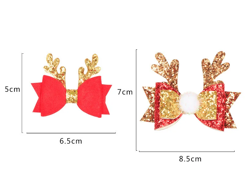Золотисто-красные Блестящие Блестки заколки для волос с бантами цветок рога Рождественские заколки ручной работы Детские помпоны головные уборы c шариком принцесса головные уборы