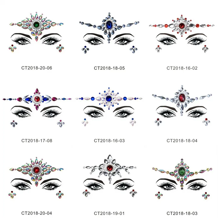 3  Colorful Rhinestone Face StickersB For Women Halloween Christmas Birthday Party Decor Beautiful Resin Gemstone Face Sticker