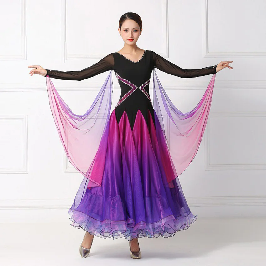 Gradient Ballroom Dance Dress Practice Clothes Modern dance one piece group clothes Flamenco rumba Samba waltz dress