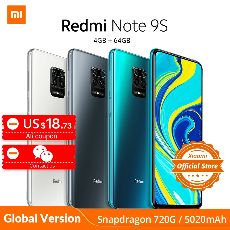 

Xiaomi Redmi Note 9S 4GB 64GB Global Version smartphone Snapdragon 720G Octa core 5020 mAh 48MP Quad Camera Note 9 S