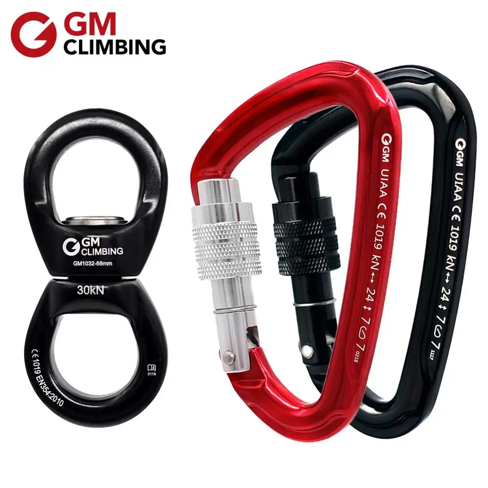 Swivel Rigging Kit GM CLIMBING 30kN Micro Rotator Climbing Rope Swivel and 24kN D Locking Carabiner for Climbing Arborist Backyard Swing - Цвет: Swivel Rigging Kit