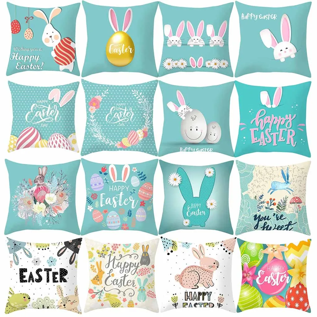 Easter Rabbit Print Pillow Case Polyester Peach Skin Cushion Cover Home Decor Natural Cotton Palm Leaves Household Jan 13r | Дом и сад