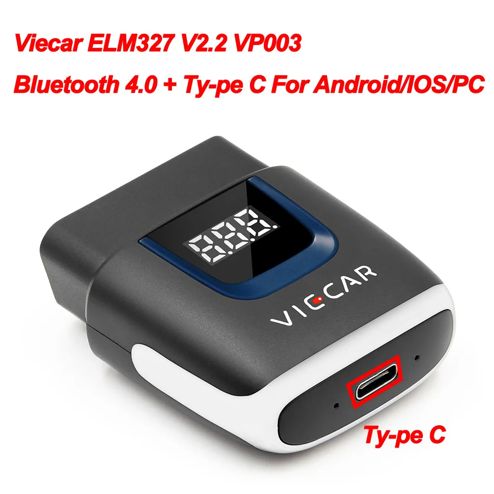 VP003 Viecar ELM327 V2.2 OBD2 считыватель кодов Bluetooth 4,0 wifi usb type-c для Android/IOS сканер ELM 327 OBD 2 Автомобильный диагностический автоматический инструмент - Цвет: VP003