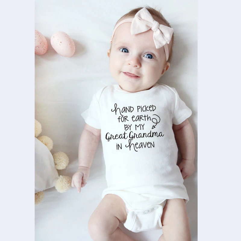 Baby Summer Bodysuits Cotton Newborn Jumpsuit Hand Picked For Earth By My Great Grandma In Heaven Short Sleeve Body Baby Outfits