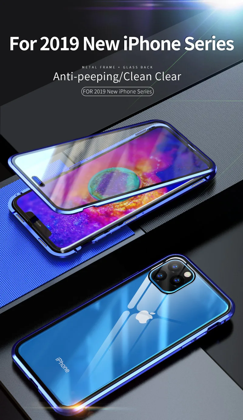 360 ° полный корпус прозрачный Передний+ задний Чехол из закаленного стекла для iPhone 11 Pro Max XR XS 8 Plus Магнитный чехол для телефона для iPhone 11