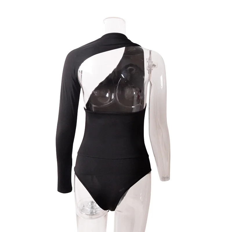 Irregular Collar Single Shoulder Slim Bodysuit Female Black White Body Women Jumpsuit Autumn Elastic Long Sleeve Easy Matching