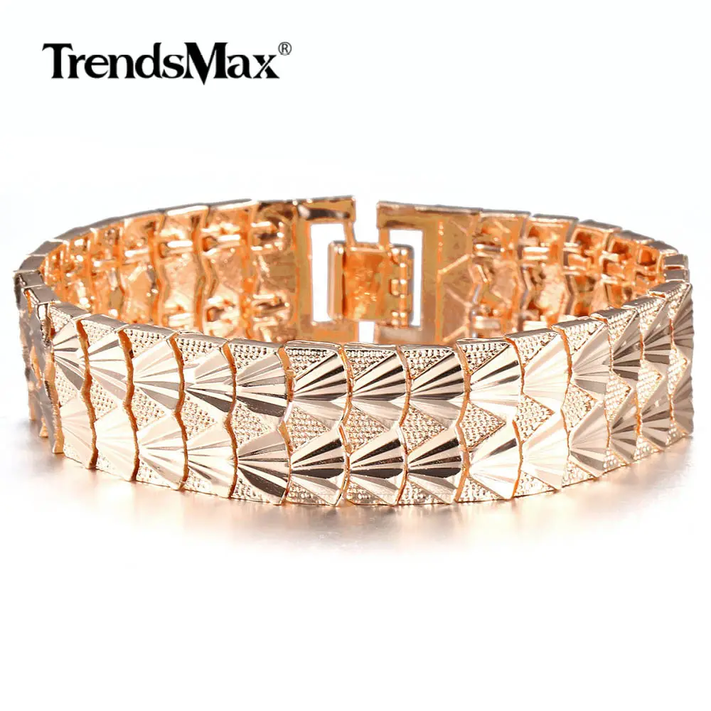 16 мм большой широкий браслет для женщин мужчин девушек веер Узорчатая цепочка 585 розовое золото браслет Элегантный женский подарок для нее CB32