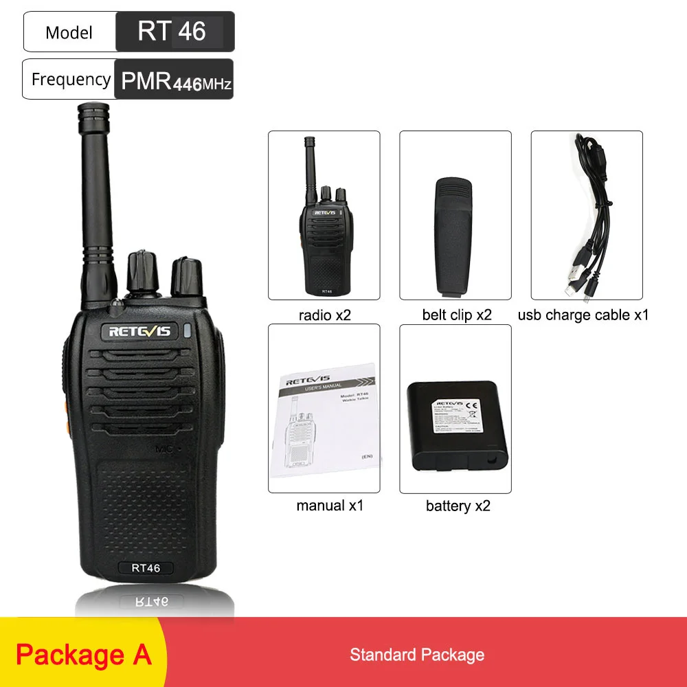 Пара RETEVIS RT46 Walkie Talkie PMR радио PMR446/FRS Портативное двухстороннее радио VOX Micro-usb зарядка Li-Ion(или AA) батарея - Цвет: Package A