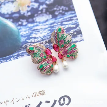 

Europe and America color butterfly with Diamond Earrings 925 silver needle fashionable all-around personalized earrings earrings