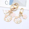 Cute Round Rabbit Cat Metal Keychain Lovely Pink Sakura Car Bag Keyring Girl Boy Couple Jewelry Lanyard Headset Pendant 1