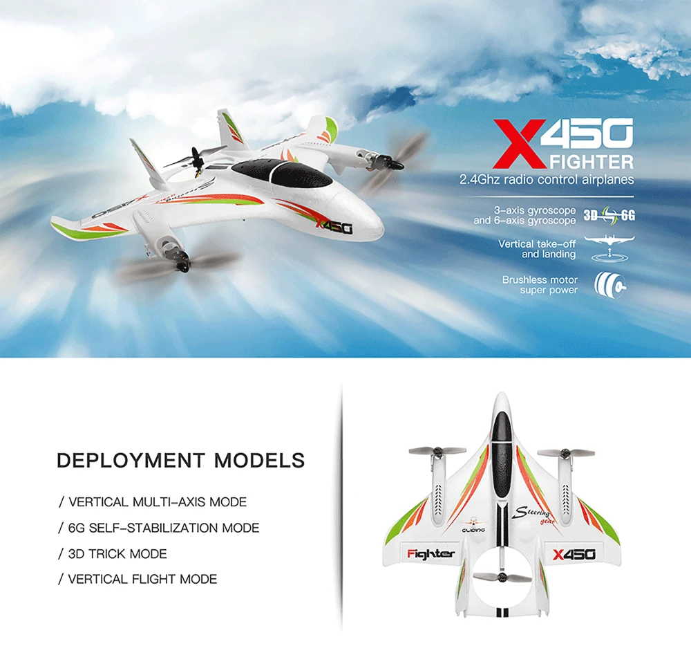 WLtoys XK X450 2,4G 6CH 3D/6G RC самолет бесщеточный двигатель вертикальный взлет светодиодный светильник RC планер фиксированное крыло RC самолет RTF