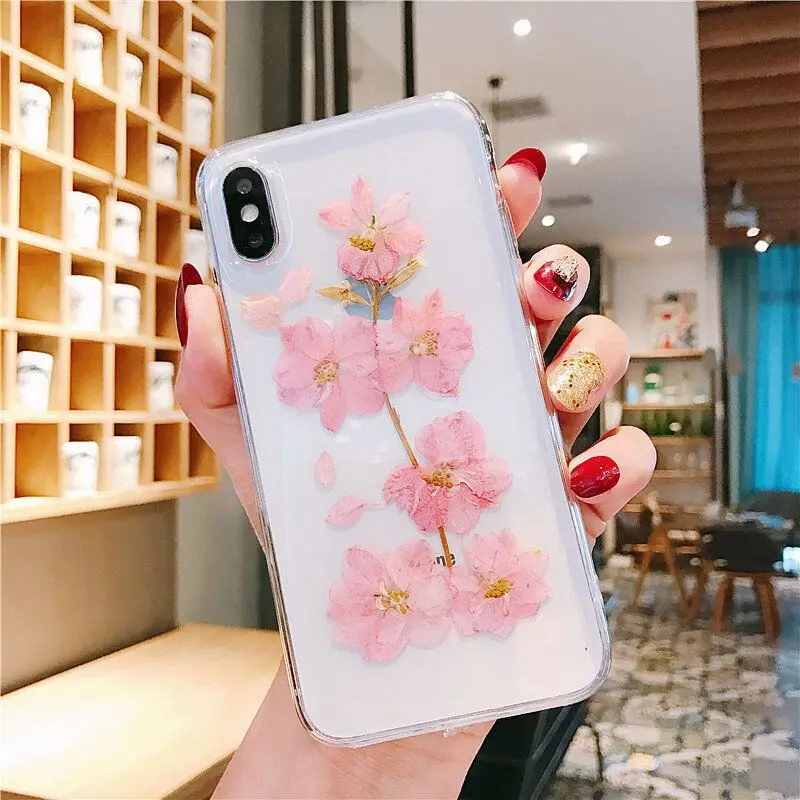 D Для iPhone X XS Max XR 6 6S 7 8 Plus XR натуральные высушенные цветок ромашка Чехлы ручной работы симпатичный чехол Ins Мода с подарком - Цвет: D