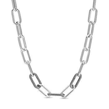

New 925 Sterling Silver Necklace Me Link Snake Chain Pattern Circular Clasp Necklace For Women Europe Bead Charm Diy Jewelry