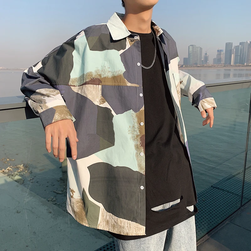 Privathinker Korean Spring Shirts 2020 New Fashion Patchwork Men Long Sleeve Blouse Streetwear Loose Tops Man Plus Size | Мужская одежда