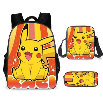 

3pcs Children School Bags Set for Teen Boys Girls Cartoon Pokemon Backpacks Pikachu Book Bag Kids Shoulder Bag mochila escolar
