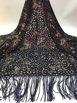 

African lace fabric 5yds/pce colorful sequins velvet embroidery fabrics women gorgeous luxury nigerian lagos party bright dress