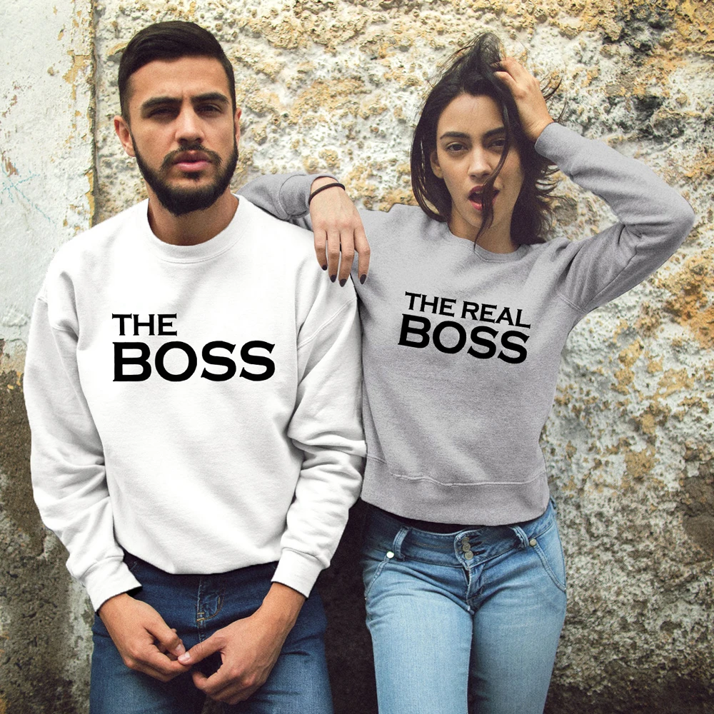 Толстовка для пар с надписью «The Boss The Real Boss»; Повседневная осенне-зимняя одежда унисекс; хипстерский свитер; пуловер