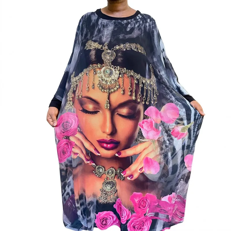 Boubou Africain Femme African Print Dashiki Clothes Women Maxi Dress Batwing Sleeve Ankara Dresses Girl Party Dress 2021
