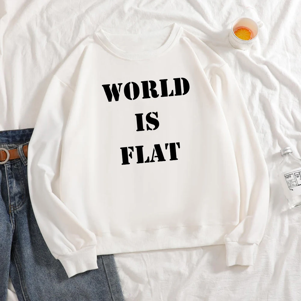 

Creative Vintage Personality Sweatshirt woman clothes versatile WORLD IS FLAT Letter print Hoodies fall shirts Pullover