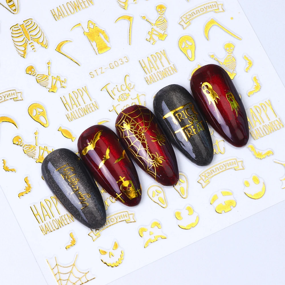 Хэллоуин Золотой 3D Тыква привидения наклейка на заднюю панель ногтей s Декорации для ногтей искусство